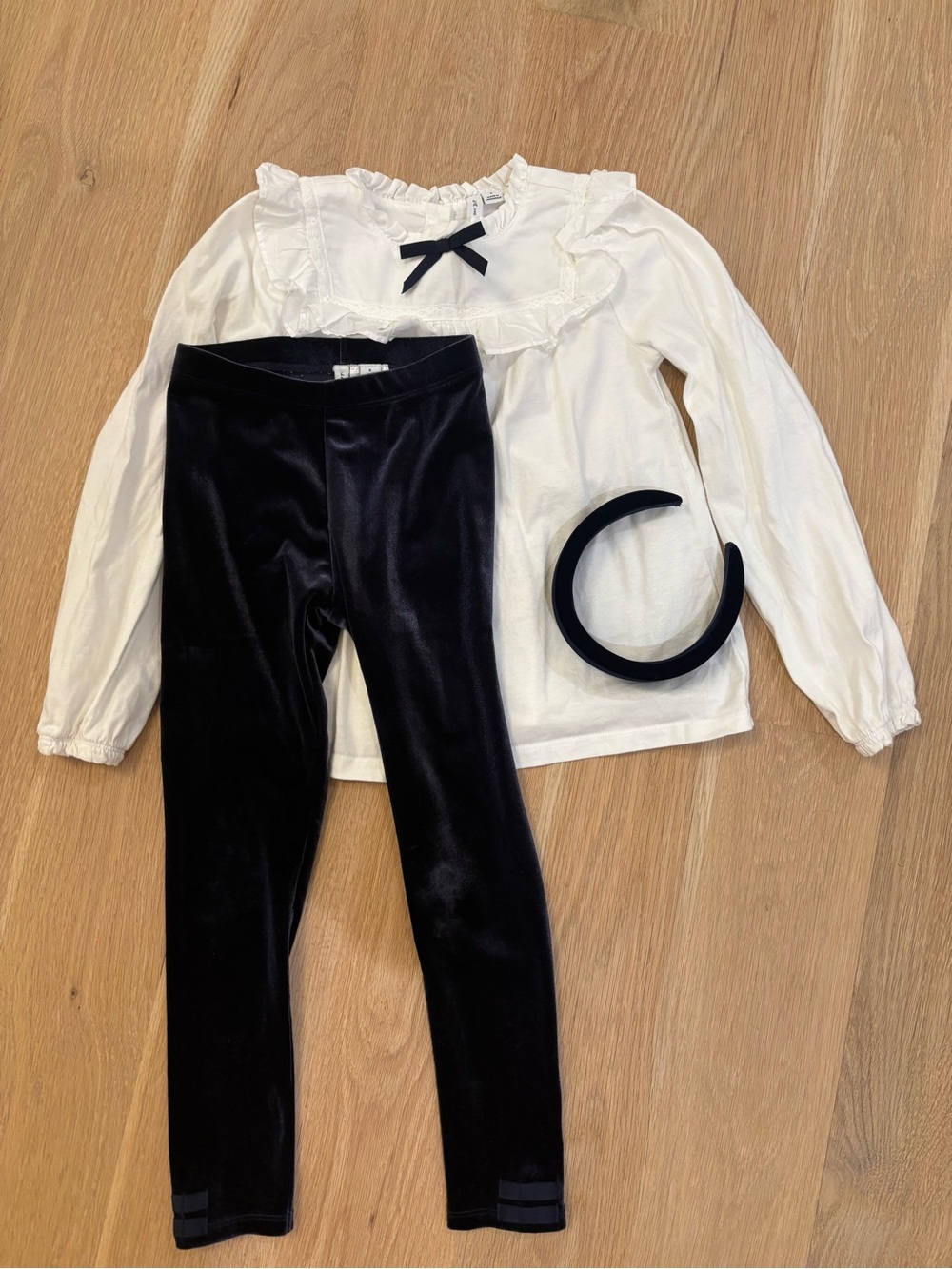 Janie and Jack Ruffle Trim Top, Velvet Leggings and Headband (size 6 & 8)